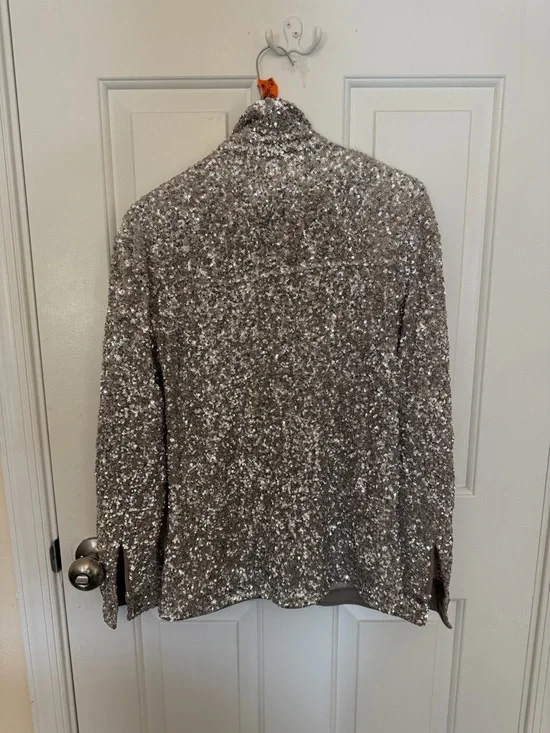Express Silver Sequin Button-Down Shirt - Picture 2 of 3